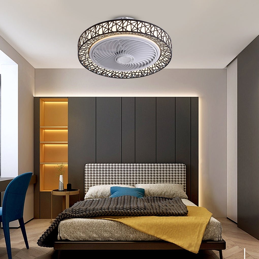 Nordic Hollow Bladeless LED Ceiling Fan Lamp with Dimming