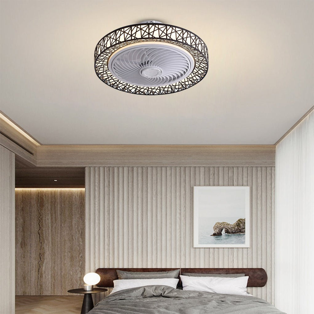 Nordic Hollow Bladeless LED Ceiling Fan Lamp with Dimming