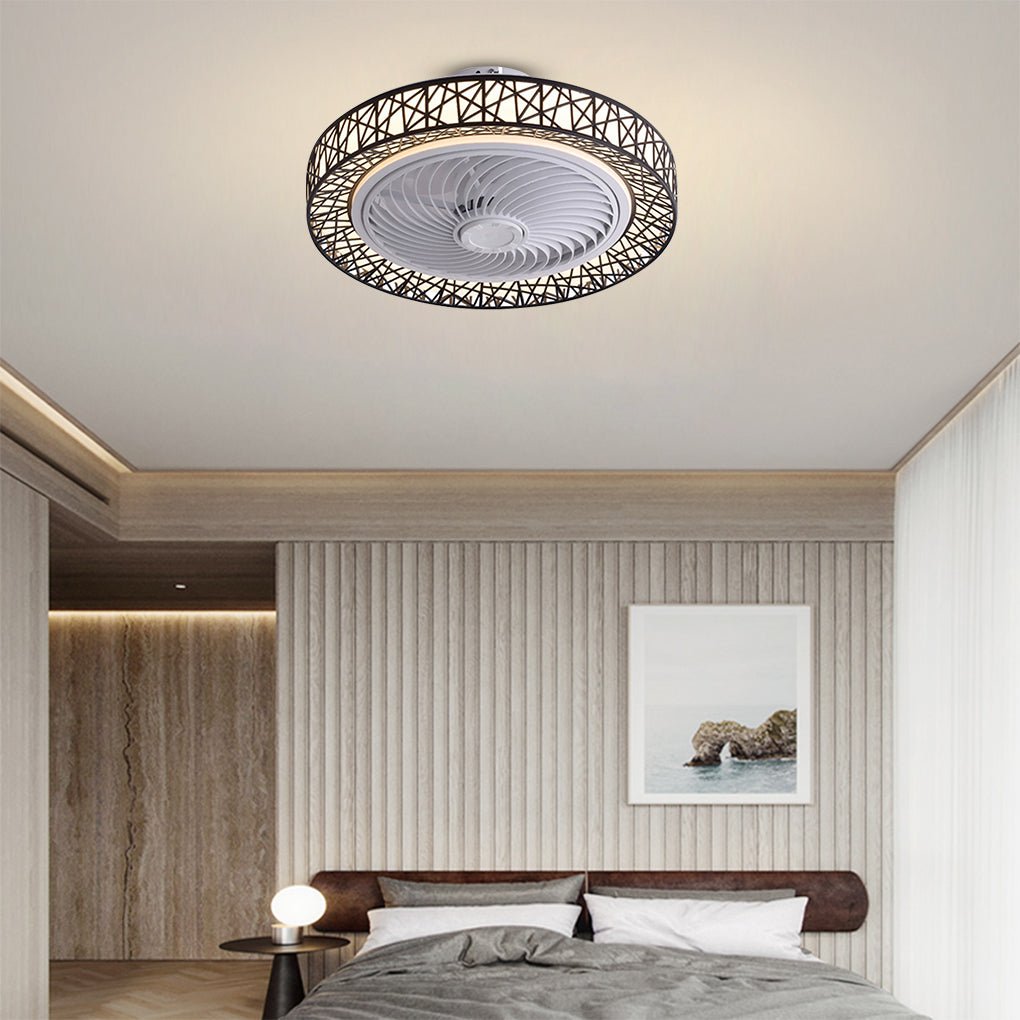 Nordic Hollow Bladeless LED Ceiling Fan Lamp with Dimming