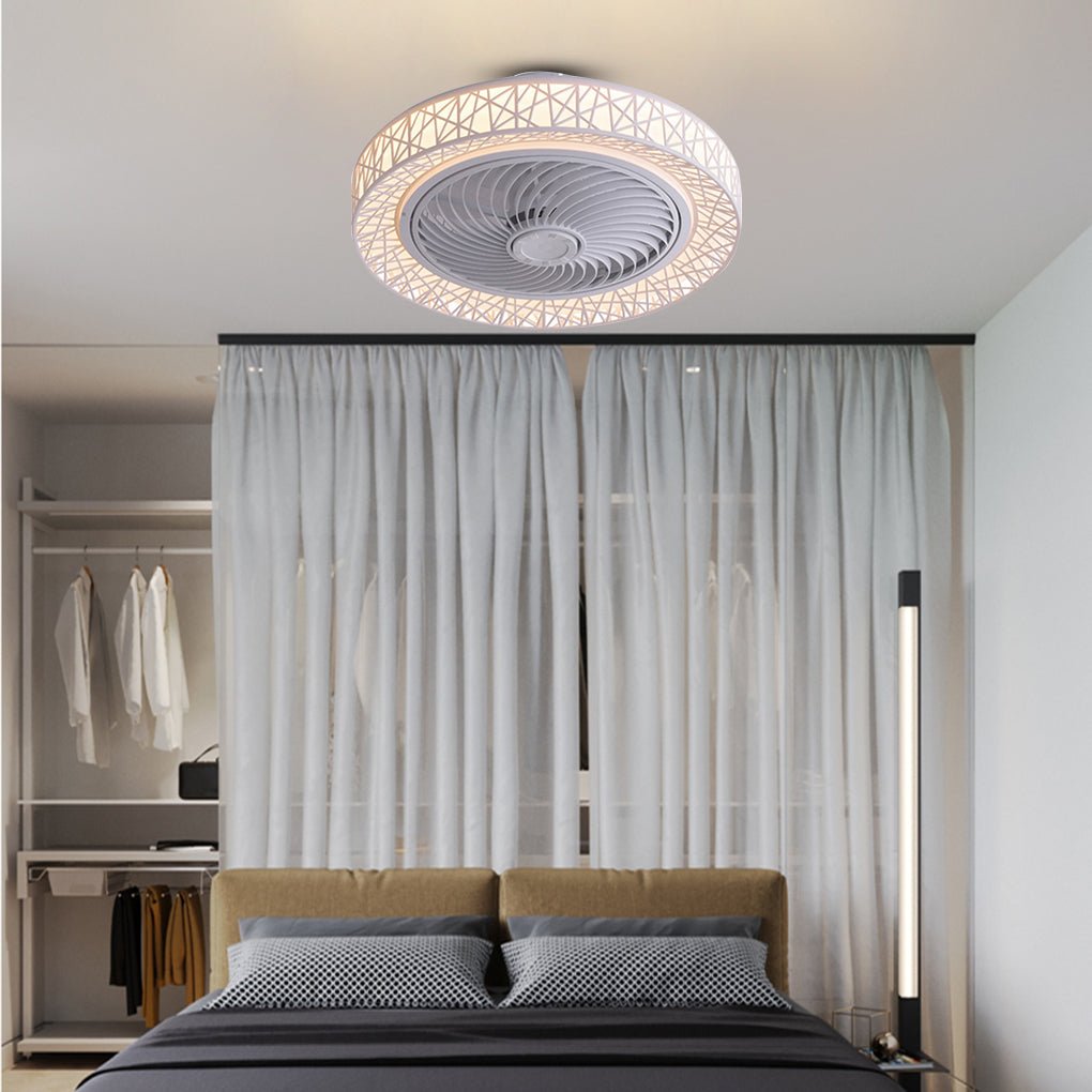 Nordic Hollow Bladeless LED Ceiling Fan Lamp with Dimming