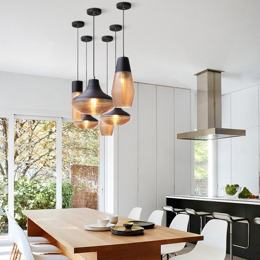 Nordic Modern Minimalist Spiral Pattern Glass Chandelier for Café, Bedside, or Bar
