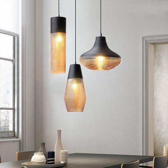 Nordic Modern Minimalist Spiral Pattern Glass Chandelier for Café, Bedside, or Bar