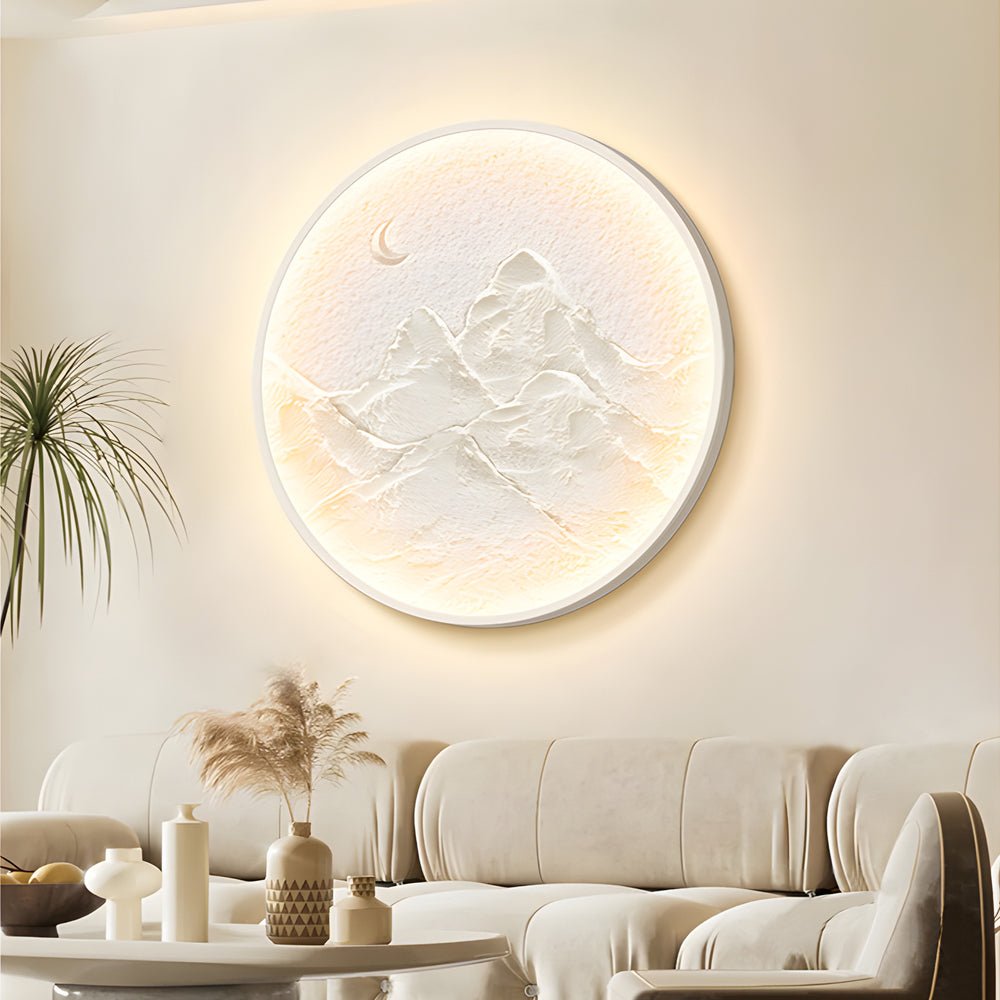 Nordic Moon Wall Sconce – Round Mountain Moon Decorative Painting Lamp