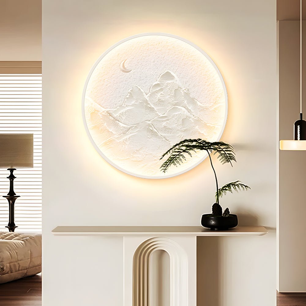 Nordic Moon Wall Sconce – Round Mountain Moon Decorative Painting Lamp