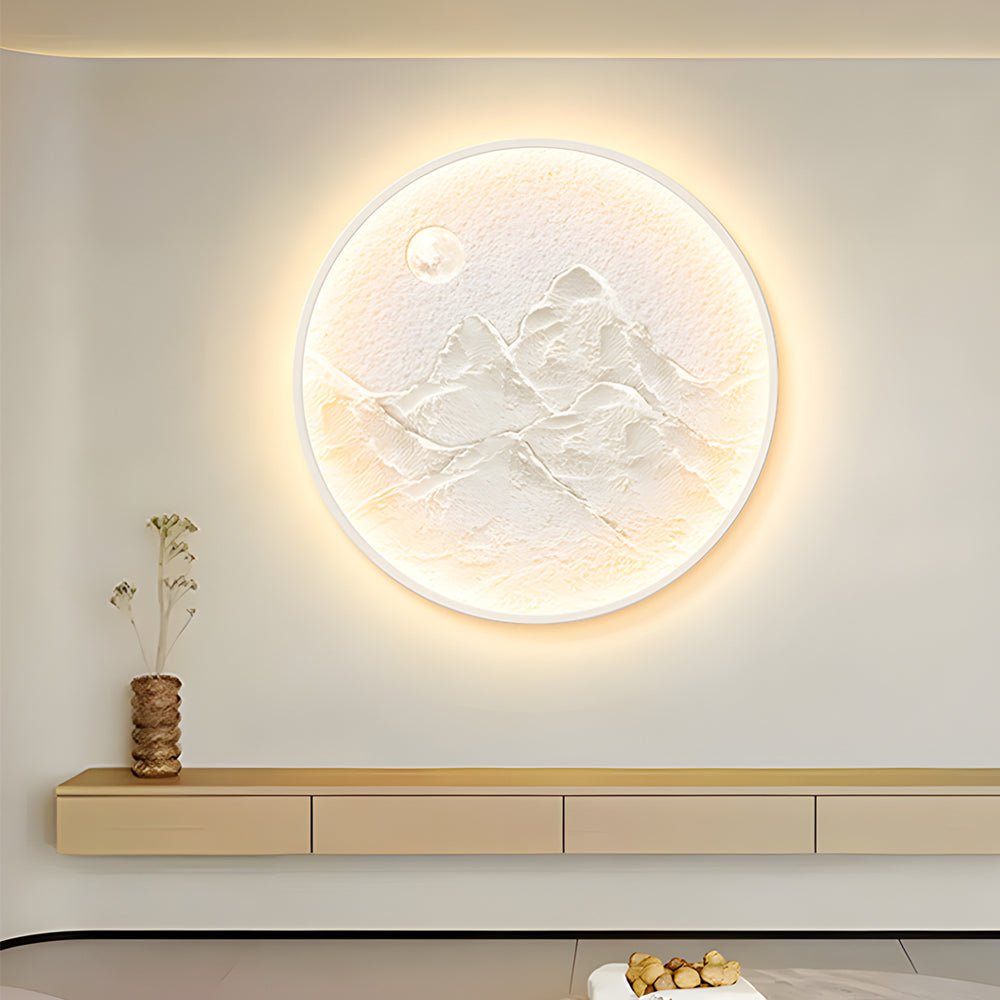 Nordic Moon Wall Sconce – Round Mountain Moon Decorative Painting Lamp