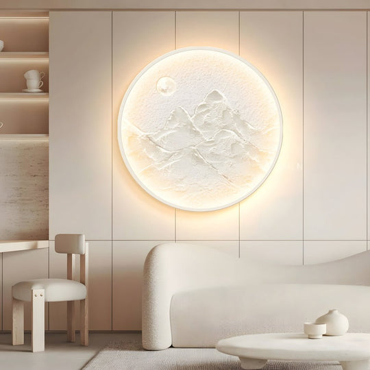 Nordic Moon Wall Sconce – Round Mountain Moon Decorative Painting Lamp