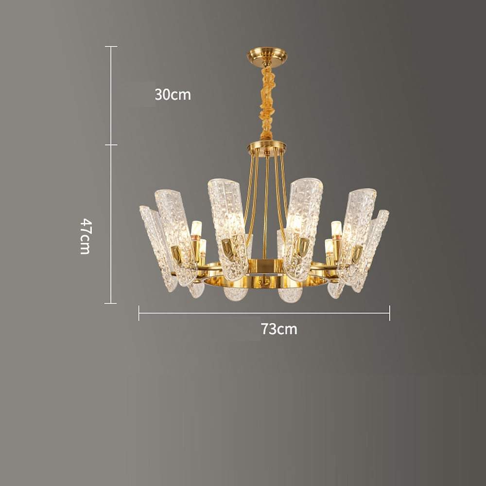 8 Light LED Electroplated Metal and Glass Chandelier Classic Gold Ceiling Light