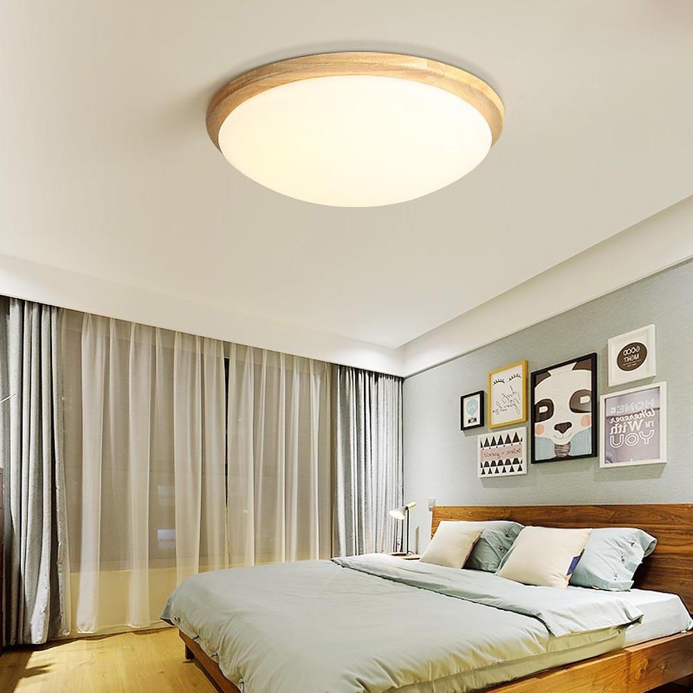14'' LED Dimmable Wood Flush Mount Ceiling Light – Nordic Bedroom Fixture