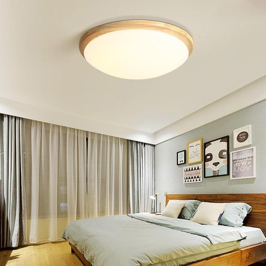 14'' LED Dimmable Wood Flush Mount Ceiling Light – Nordic Bedroom Fixture
