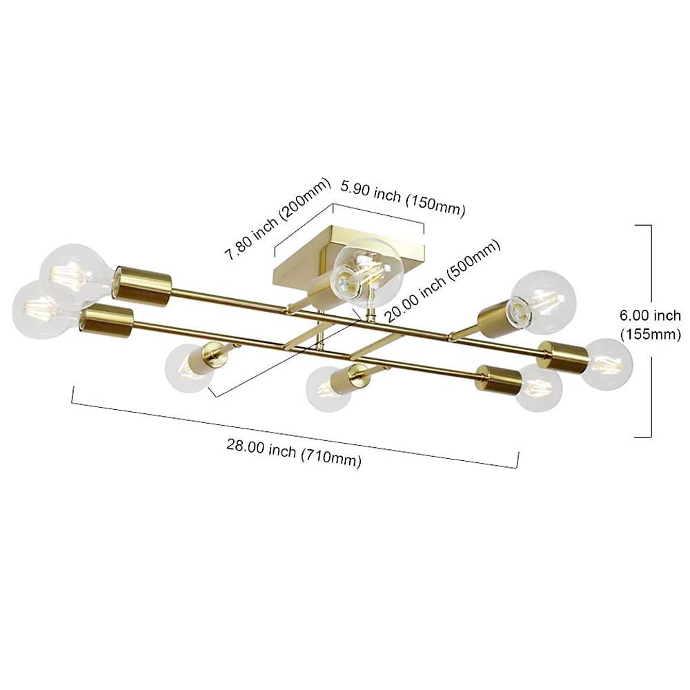8-Light Antique Brass Vintage LED Semi-Flush Mount Ceiling Light