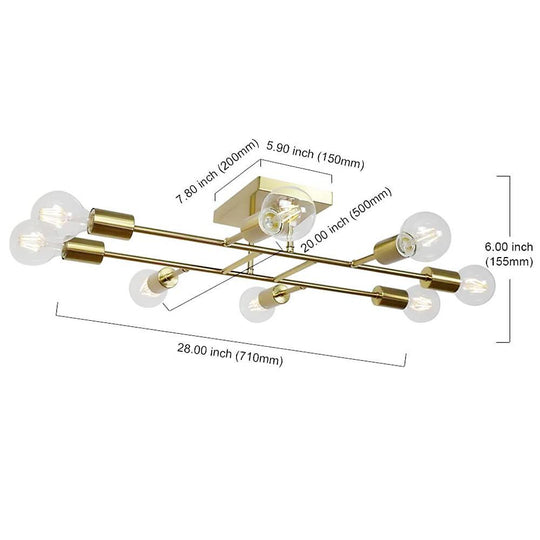 8-Light Antique Brass Vintage LED Semi-Flush Mount Ceiling Light