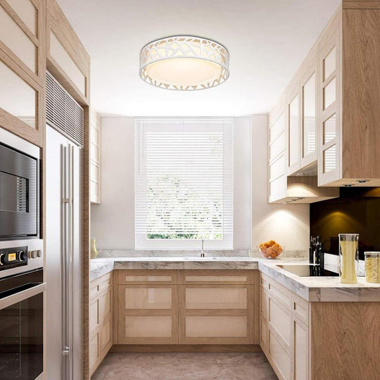 Round Metal Traditional Drum Flush Mount LED Ceiling Light