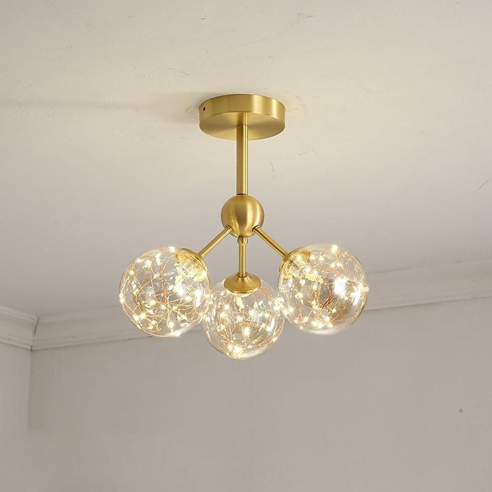 3-Globe Copper Glass Semi Flush Mount Ceiling Light