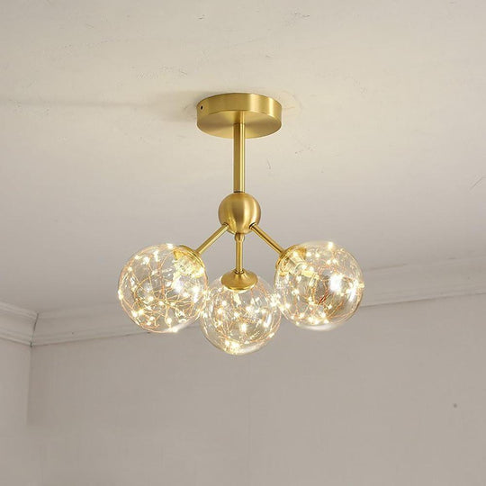 3-Globe Copper Glass Semi Flush Mount Ceiling Light