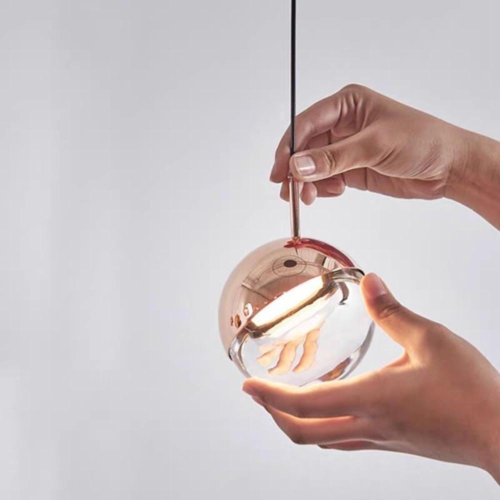 Adjustable Electroplated Metal Crystal Globe LED Pendant Light