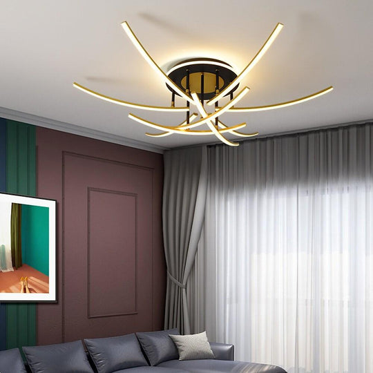 Curved Linear Dimmable LED Artistic Nordic Ceiling Light Semi-Flush Mount Lamp