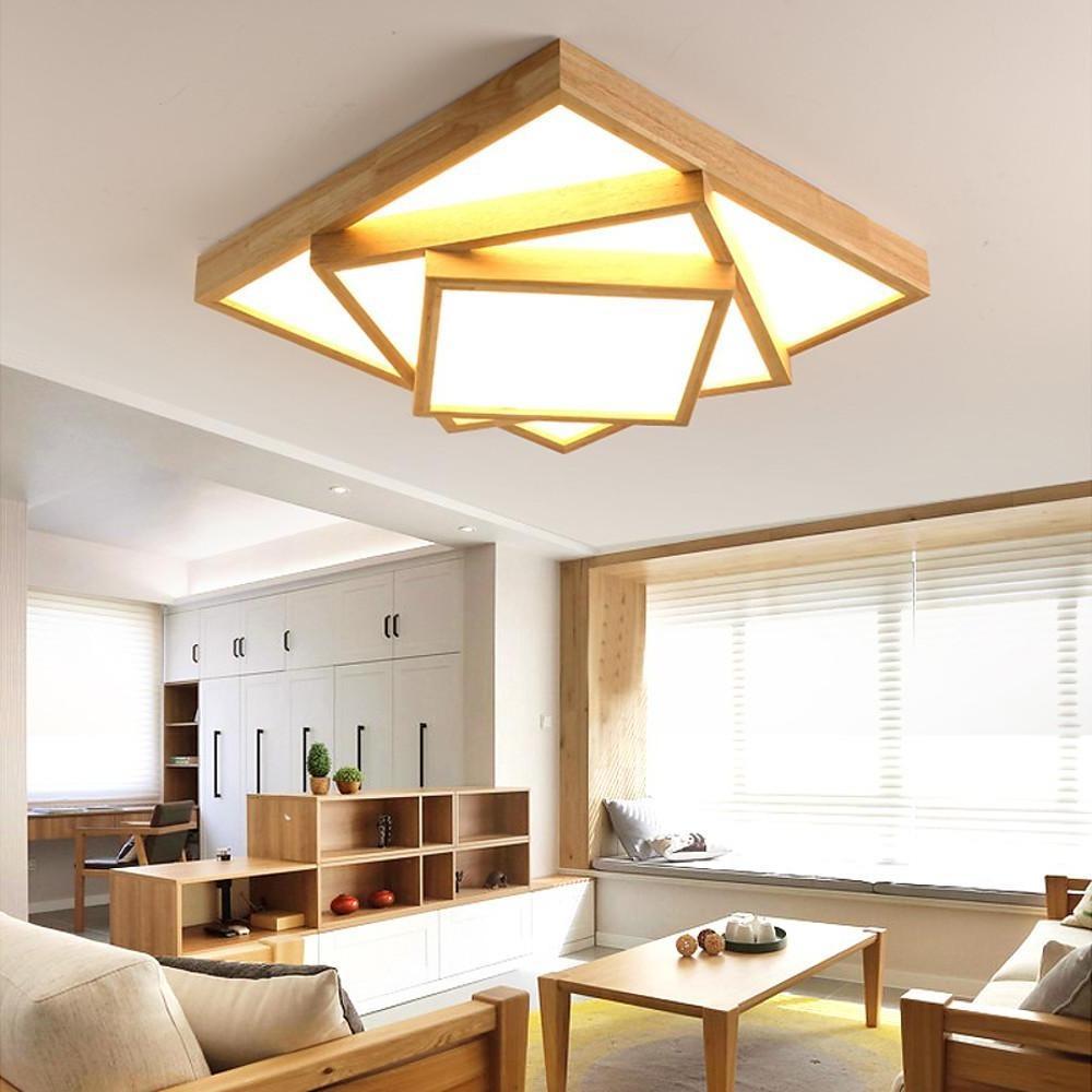 Artistic Wood Squares Dimmable LED Nordic Ceiling Light Flush Mount
