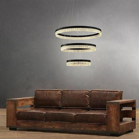 3-Tier Circles LED Crystal Modern Chandelier