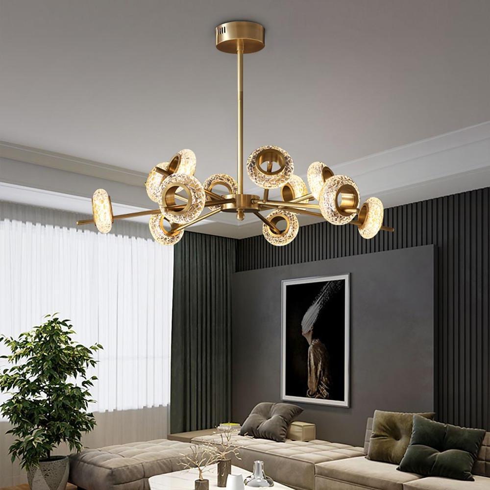 Modern Gold Sputnik Chandelier with Copper and Glass Accents