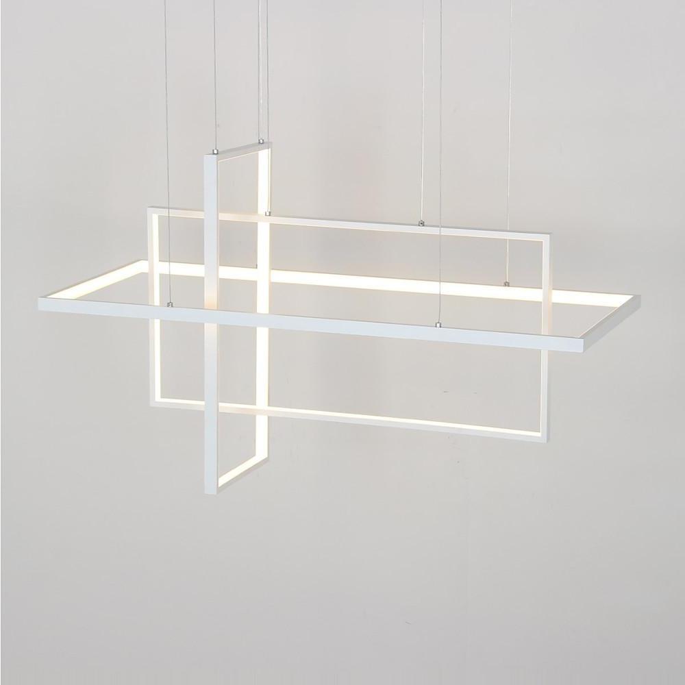 31.5'' Three Part Futuristic Square Rectangular Hybrid Aluminum Chandelier