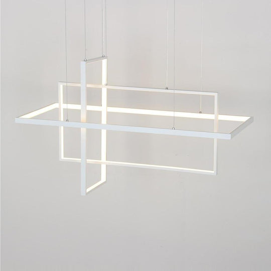 31.5'' Three Part Futuristic Square Rectangular Hybrid Aluminum Chandelier