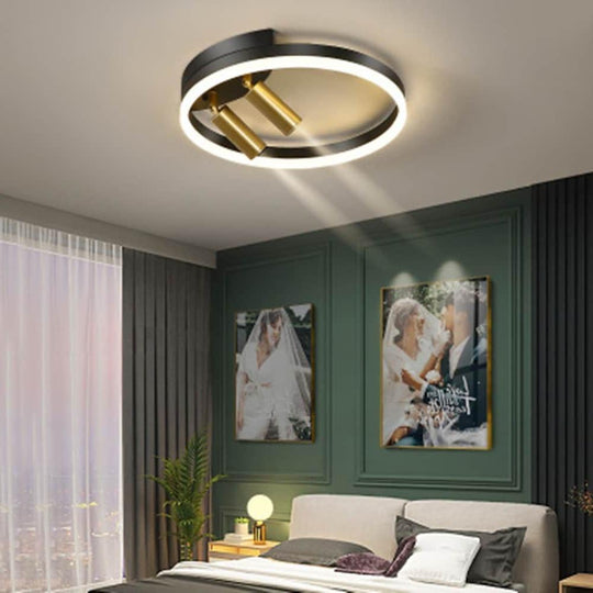 Modern Black LED Flush Mount Ceiling Light with Circle Spotlights