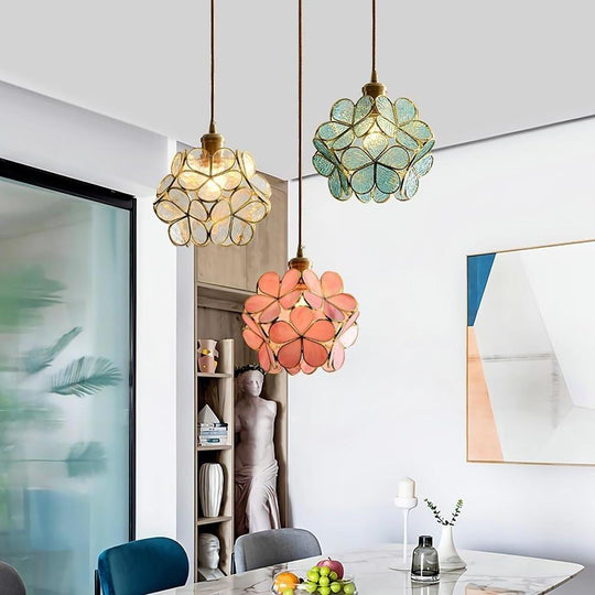Ornate Flower Island Kitchen Pendant Lighting Copper Crystal Pendant Light