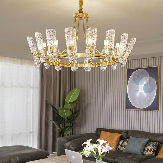 8 Light LED Electroplated Metal and Glass Chandelier Classic Gold Ceiling Light