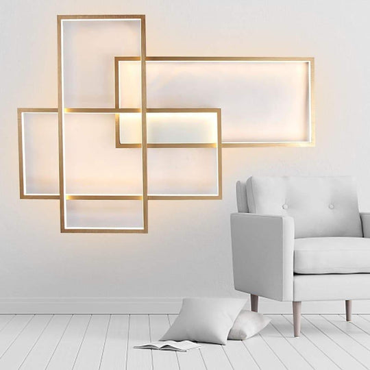 Rectangular Hybrid Modern Flush Mount LED Ceiling Light – 3-Tier Contemporary Design