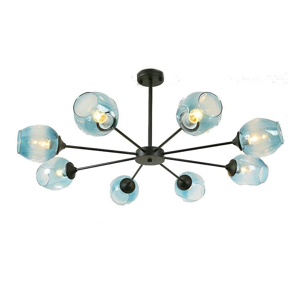 Blue Glass Sputnik Chandelier Metal See Glass Chandelier with 8 LED Lights