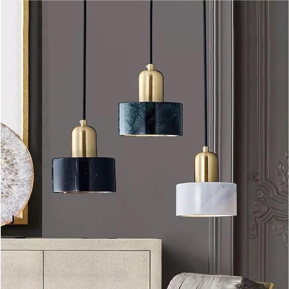 Minimalist Cylindrical Marble Pendant Light Copper LED Modern Hanging Lighting