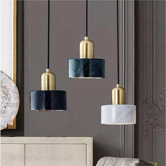 Minimalist Cylindrical Marble Pendant Light Copper LED Modern Hanging Lighting