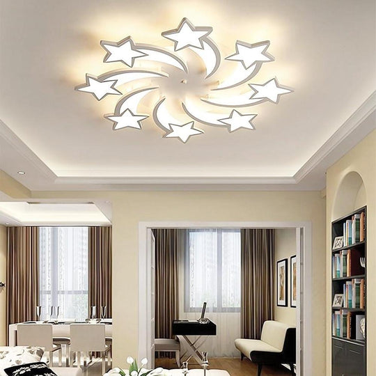 Celestial Shooting Stars LED Flush Mount Ceiling Light – Dimmable White Design