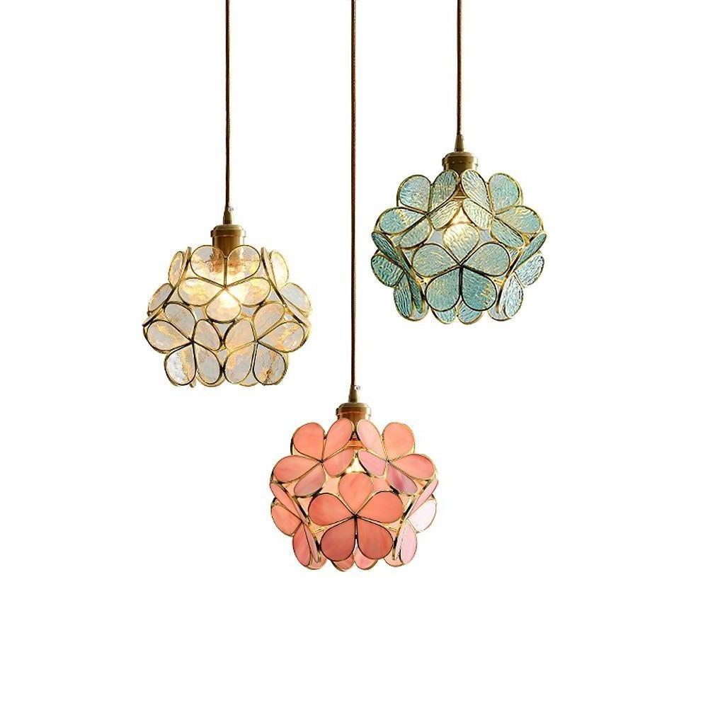 Ornate Flower Island Kitchen Pendant Lighting Copper Crystal Pendant Light