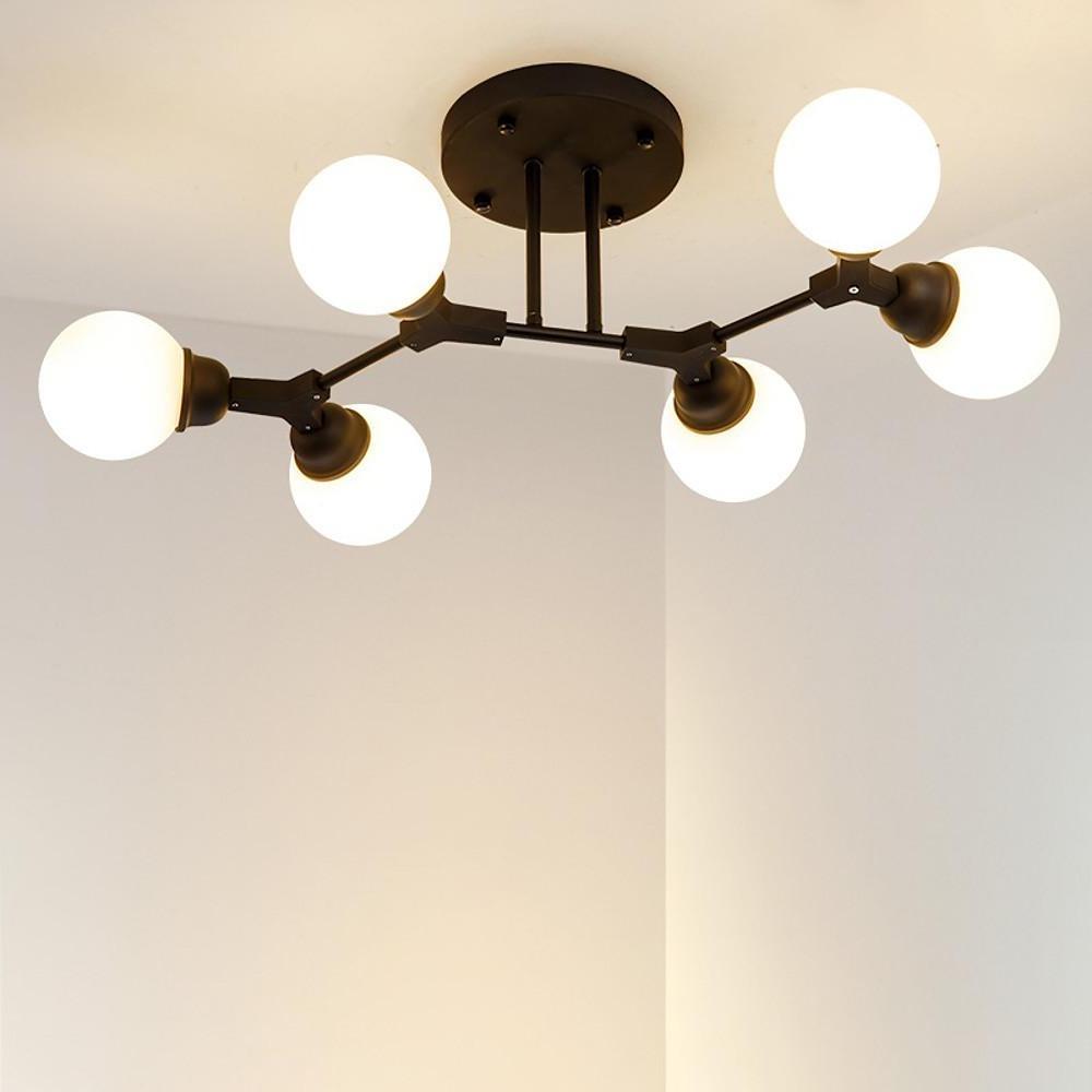 Linear Sputnik Semi-Flush Mount Light with 6 White Opal Glass Shades – 31" Diameter