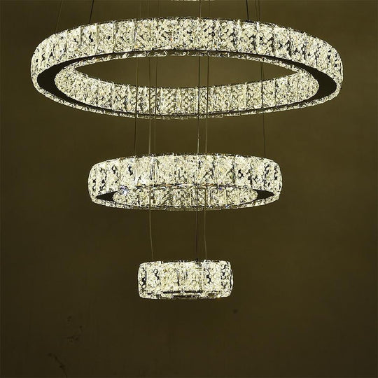Modern 3-Tier Circles Suspended Crystal LED Chandelier