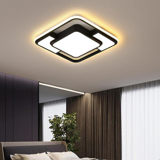 Square LED – Geometric Overlay Flush Mount Ceiling Light for Bedroom and Living Spaces