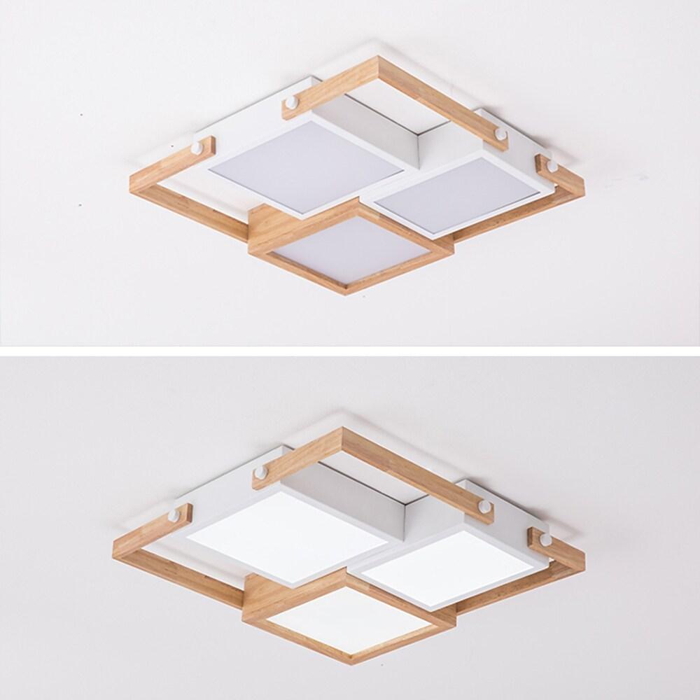 Modern Scandinavian LED Flush Mount Ceiling Light with Wooden Frames for Bedroom