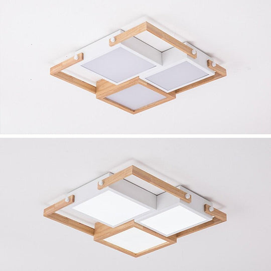 Modern Scandinavian LED Flush Mount Ceiling Light with Wooden Frames for Bedroom