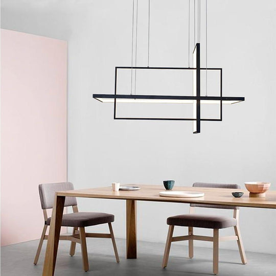 31.5'' Three Part Futuristic Square Rectangular Hybrid Aluminum Chandelier