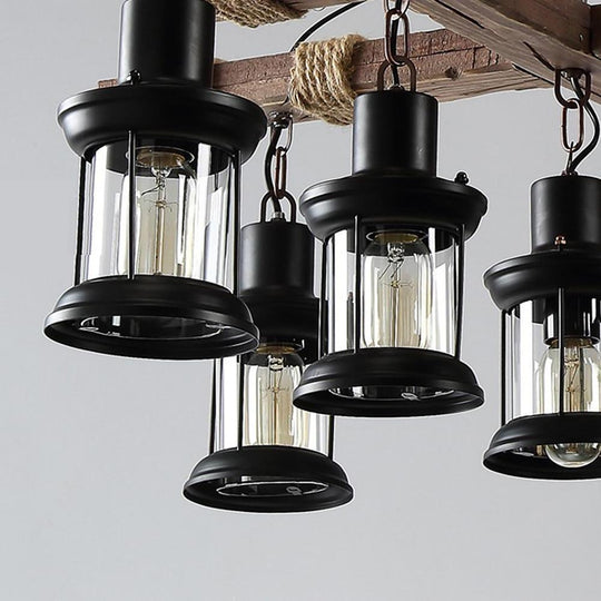 Vintage Wood and Glass LED Farmhouse Pendant Chandelier with 8 Lights