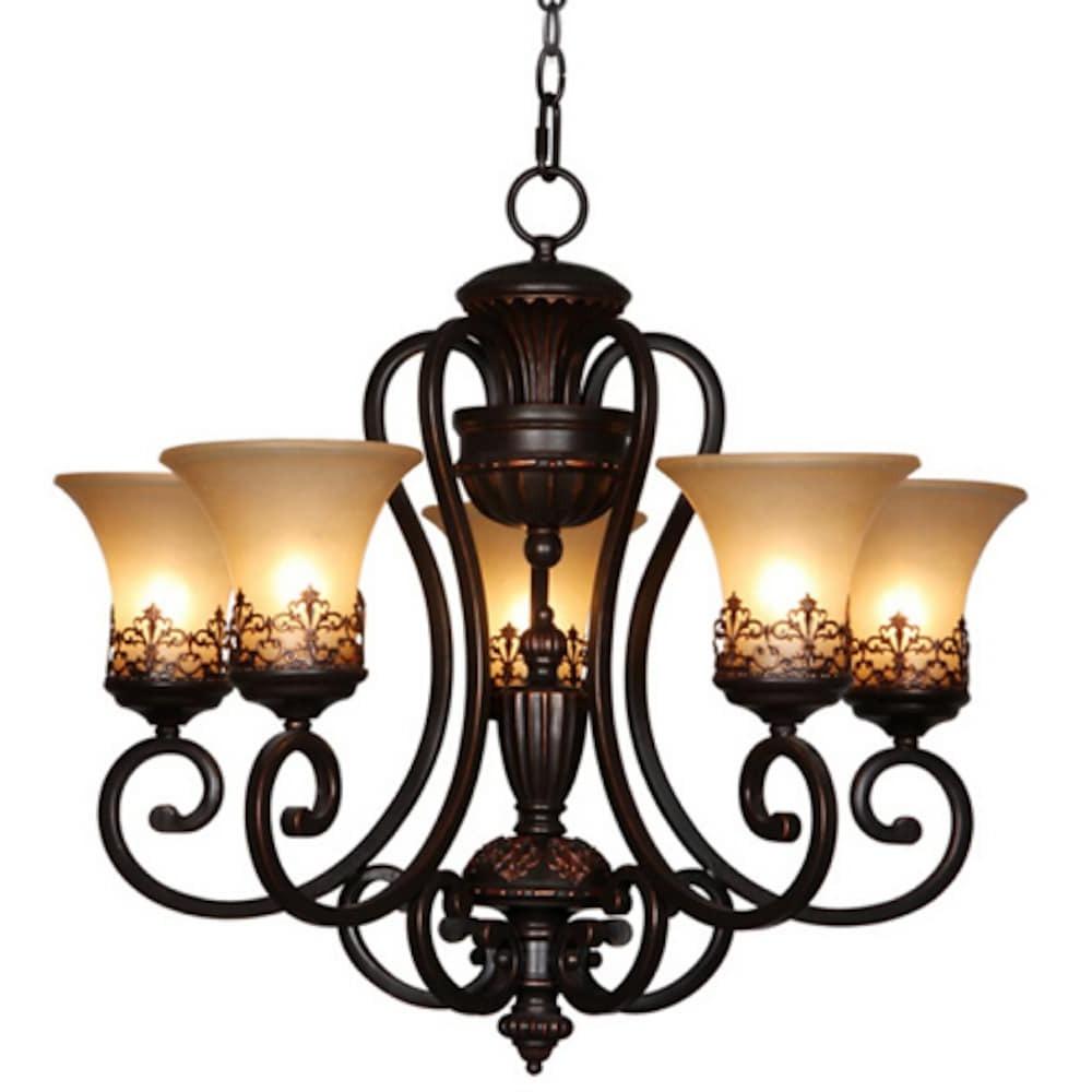 5-Light Bending Metal Bar Upside Down Glass Shade Vintage Chandelier Ceiling Light