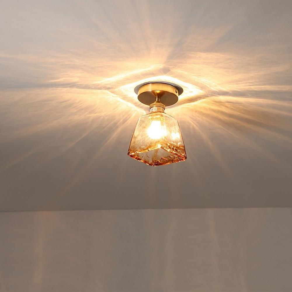 Creative Glass Lantern LED Electroplated Nordic Semi Flush Mount Ceiling Light