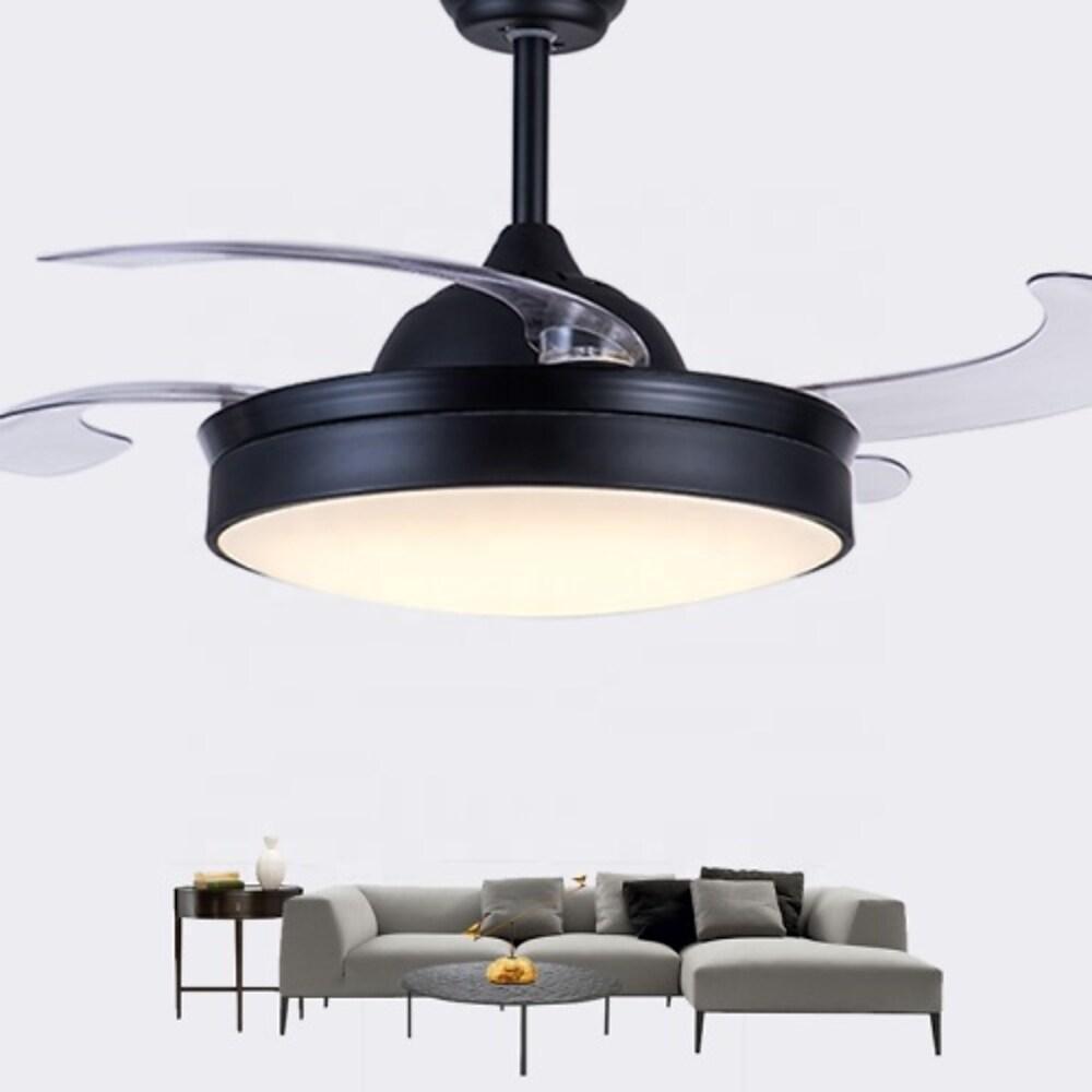 Nordic Round Drum LED Retractable Ceiling Fan in 15 or 19 Inch