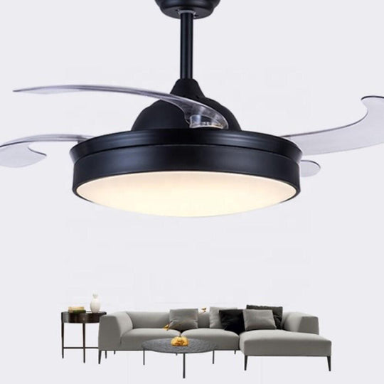 Nordic Round Drum LED Retractable Ceiling Fan in 15 or 19 Inch