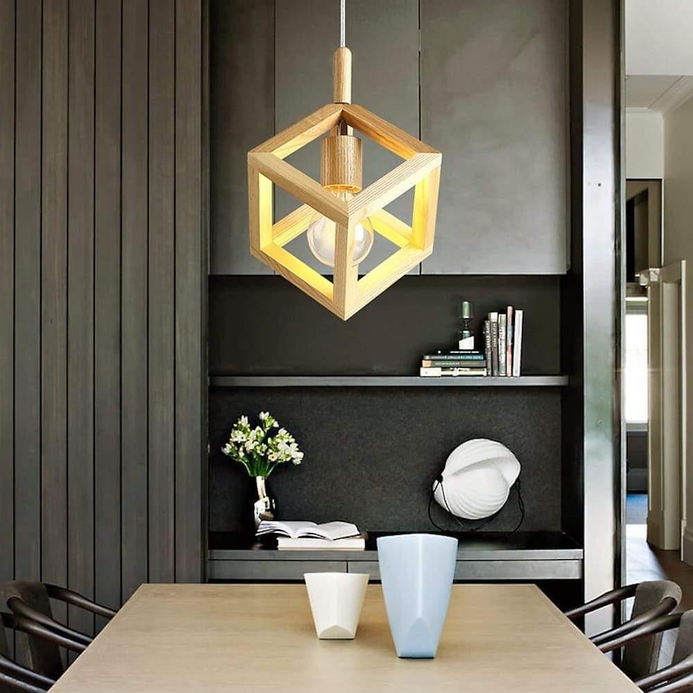 Adjustable Wood Square LED Modern Pendant Light