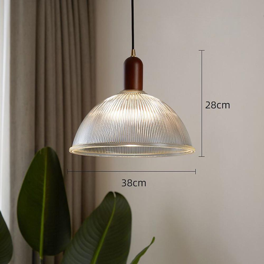 Country Glass and Wood Bowl Vintage Pendant Light