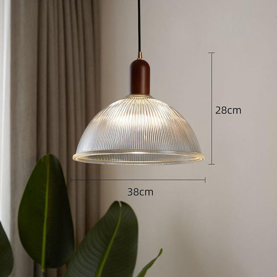Country Glass and Wood Bowl Vintage Pendant Light