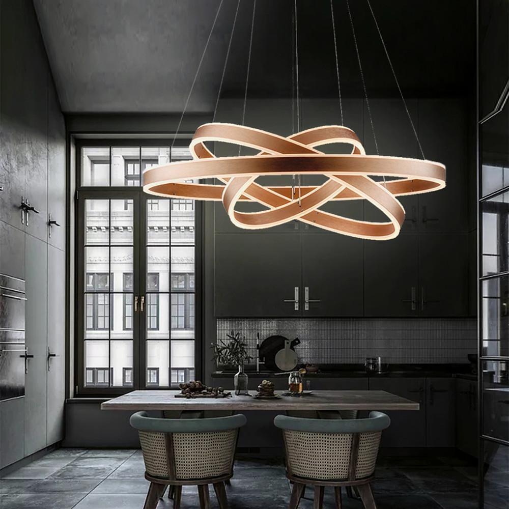 Modern Circle Foyer Chandelier – Adjustable 3-Ring LED Light