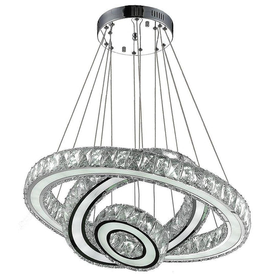Contemporary 3-Ring Electroplated Crystal LED Chandelier
